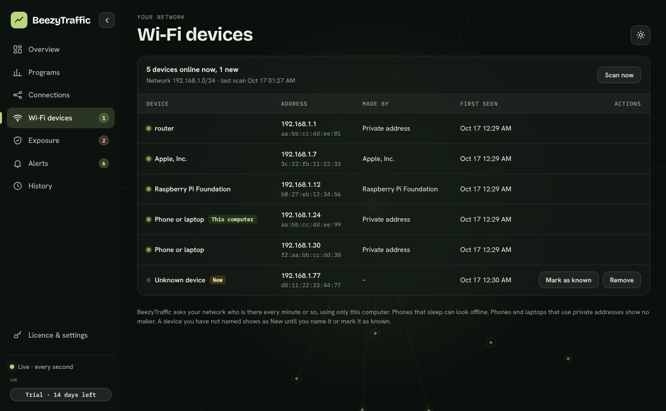 Wi-Fi devices page in dark mode