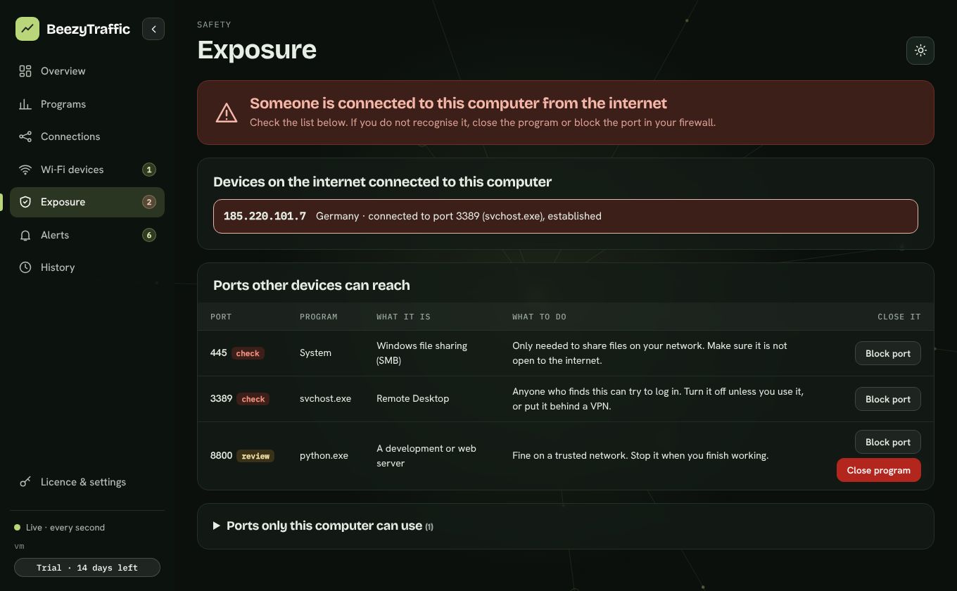 Exposure page in dark mode